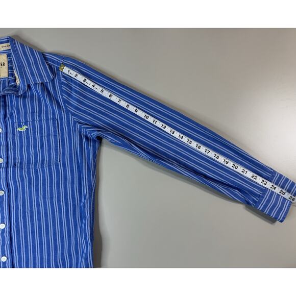 Hollister Men’s Surfer Cut Long Sleeve Striped Shirt S Button Front Y2K Beachy - Picture 7 of 10
